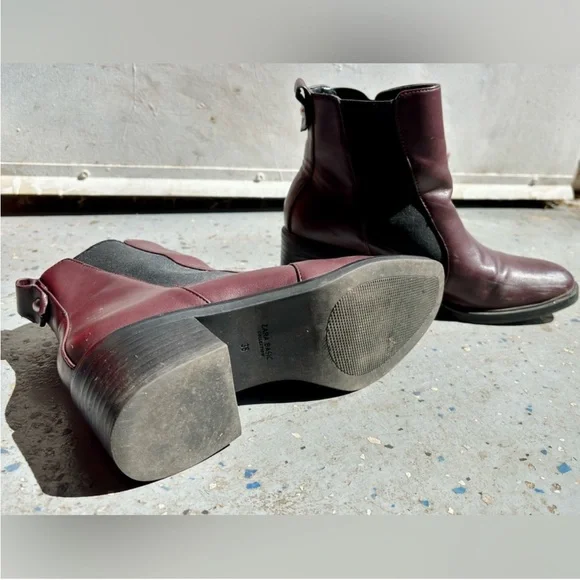 Zara Women's Burgundy Leather Ankle Boots - Picture 4 of 4